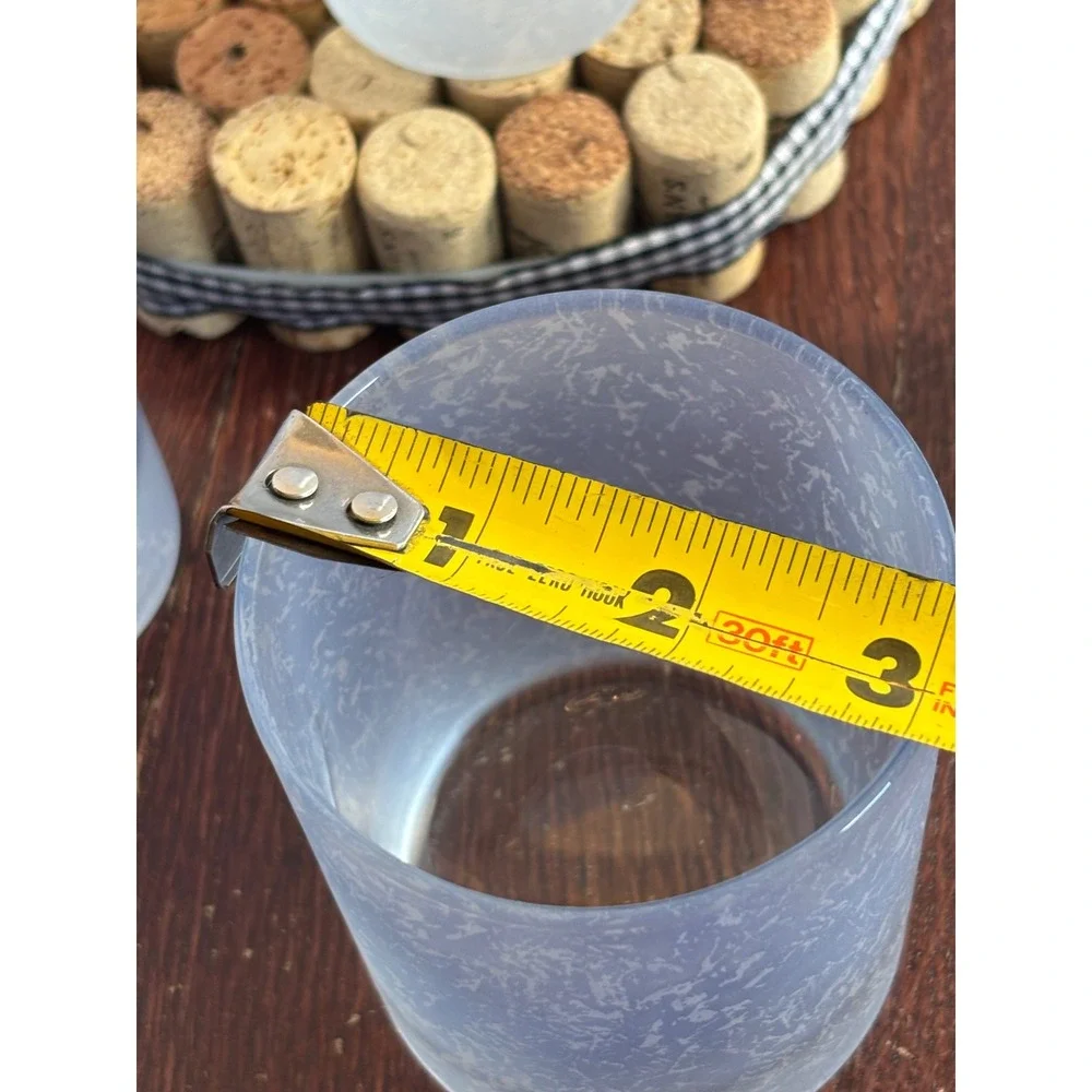 Vintage Frosted Blue Textured Crackle Glasses Set 4 Heavy Tumbler Highball Rocks